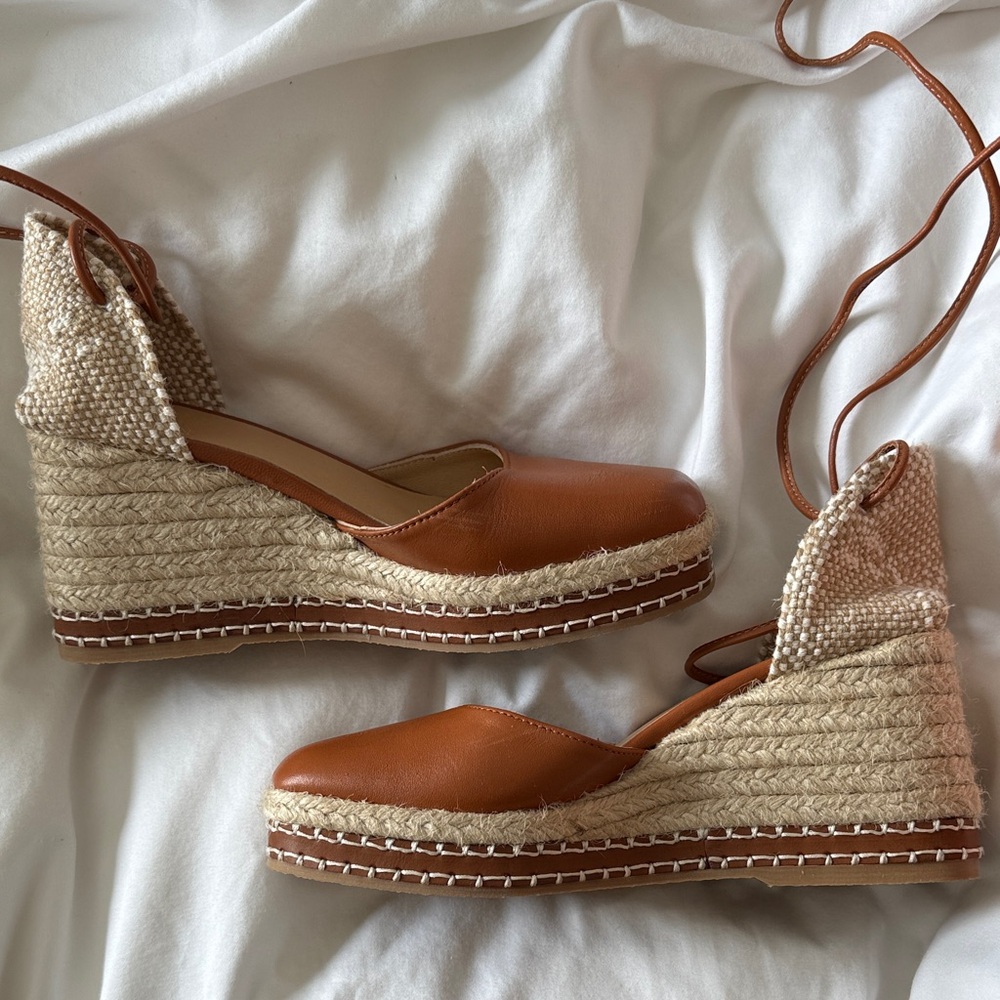 Dark Tan Espadrille Wedge Sandals - Castaner 35 EXCELLENT condition
